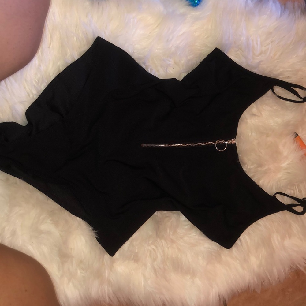 Black with zipper bodysuit